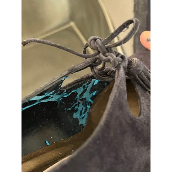Lord & Taylor Navy Suede Lace-Up Cutout Kitten Heels Olivette 7M Retro - Picture 13 of 13